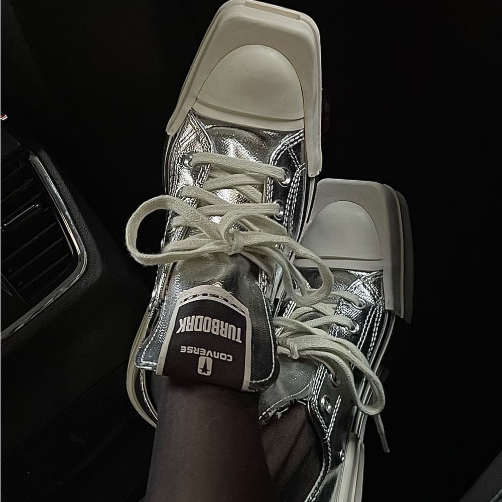 Rick Owens Converse Silver and White Sneakers